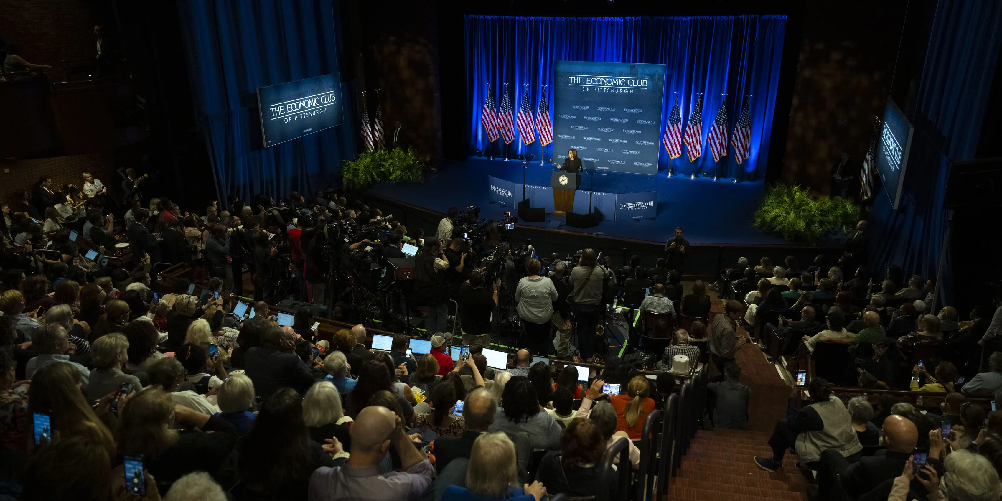 Kamala Harris on stage at an event