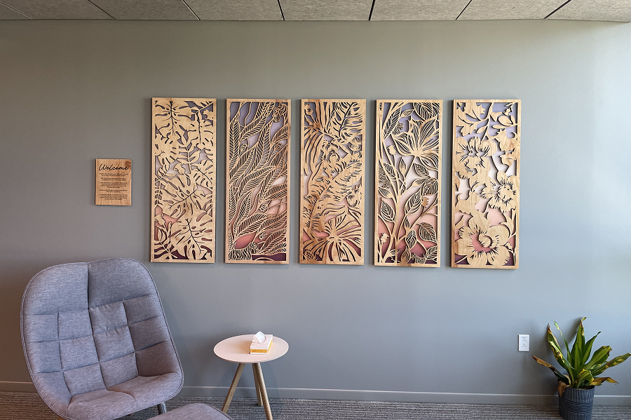 5 wood panels with artistic patterns