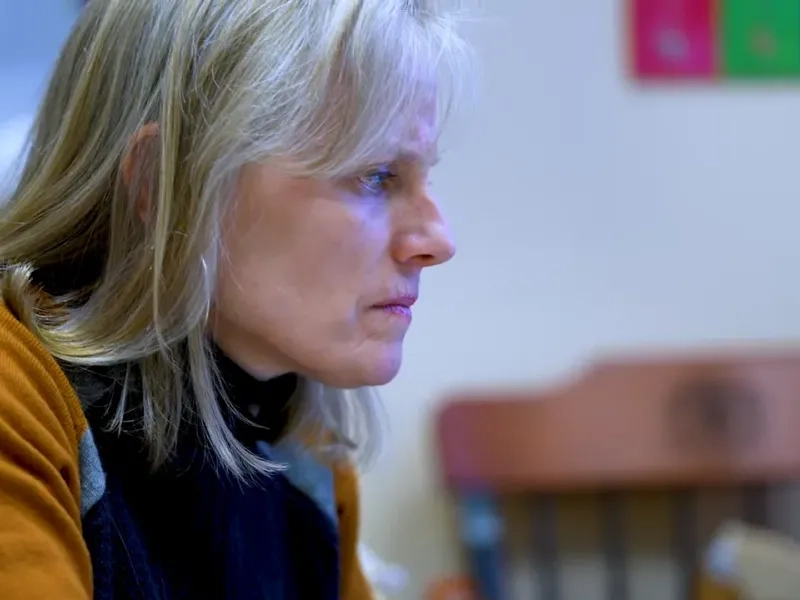 Alison Barth concentrating looking at something