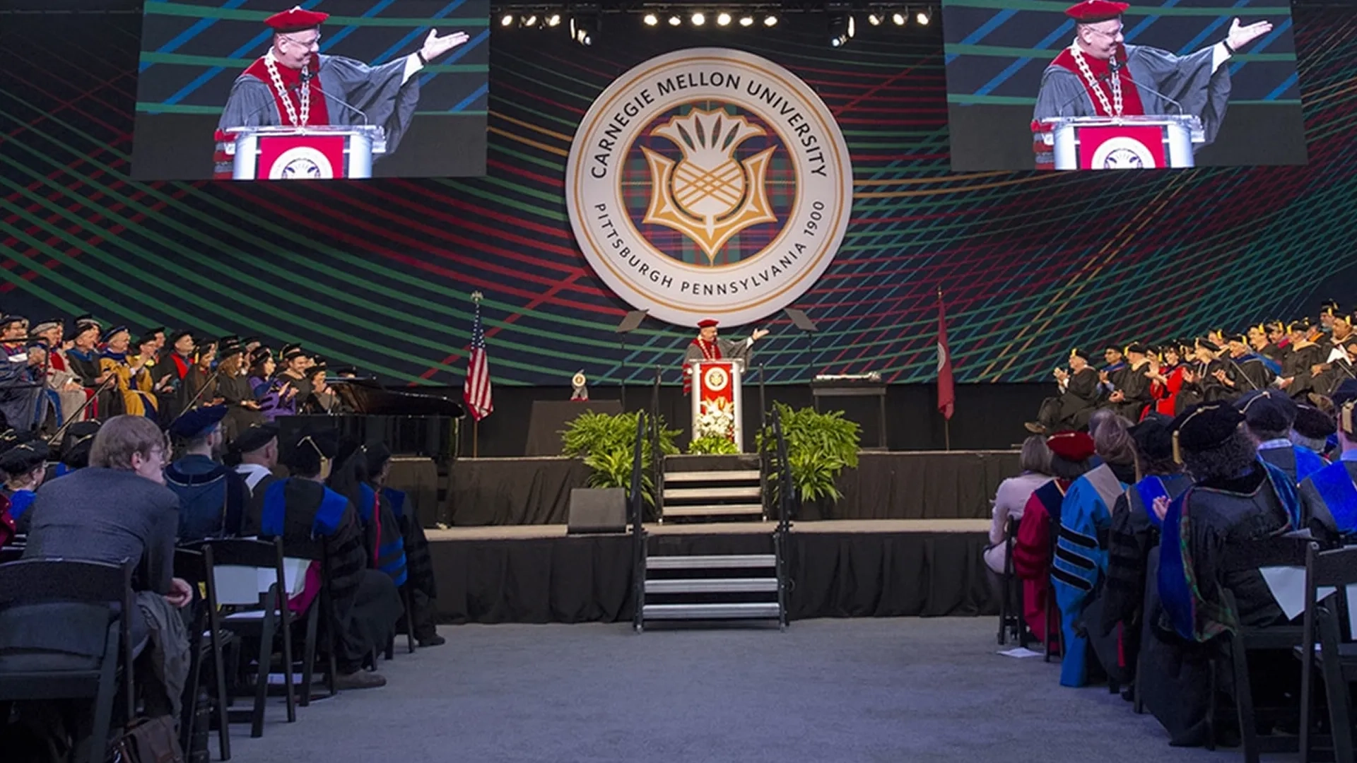 President Farnam Jahanian gives a speech.